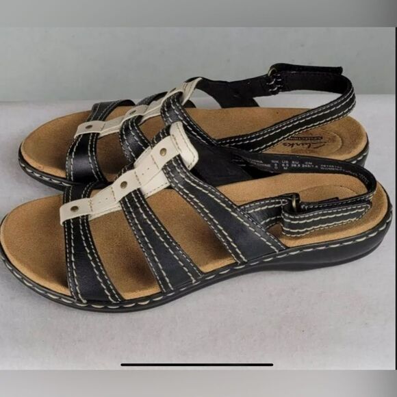 Clark's Collection Black & Cream Sandals Size 8.5 EUC - Picture 8 of 8